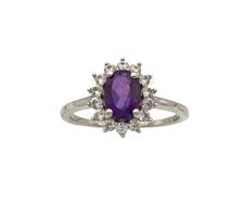 Vintage 925 Sterling Silver Amethyst & CZ Halo Ring