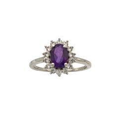 Vintage 925 Sterling Silver Amethyst & CZ Halo Ring