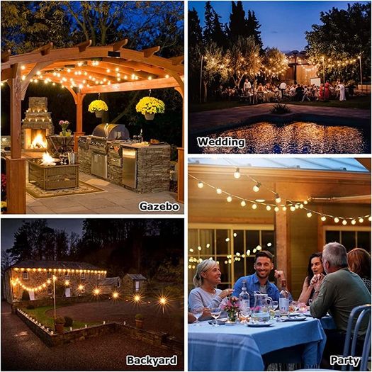15M/49FT Romote Control Outdoor String lights Mains Powered with 25LED Shatterproof Bulbs, 8 Modes Waterproof Garden String Lights for Indoor Outside Wedding Patio Party (FREE POSTAGE)