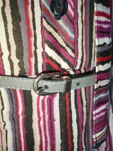 Vintage 70s 80s purple grey stripe secretary midi dress size M Postage included