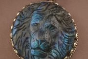 Handmade Vintage Labradorite Lion Face Brass Floral Design Pendant