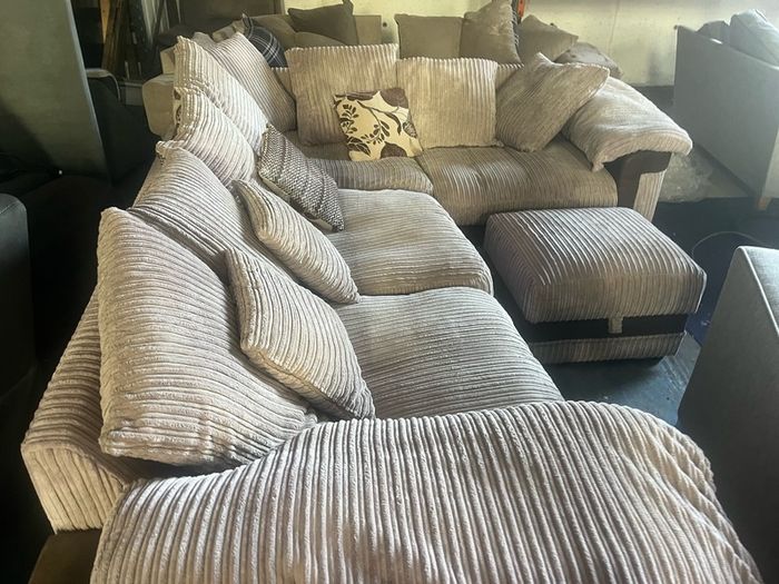 Beige corduroy corner sofa set