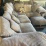 Beige corduroy corner sofa set Image 7
