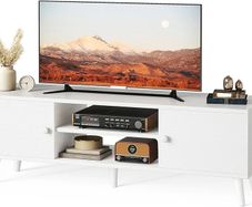 TV Stand for 55, 65 Inch TV, Entertainment Center with Adjustable Shelf, TV Console with 2 Cabinets, Media Console, Storage White TV Stand, 4 Cord Holes, for Living Room, Bedroom - White