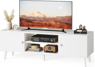 TV Stand for 55, 65 Inch TV, Entertainment Center with Adjustable Shelf, TV Console with 2 Cabinets, Media Console, Storage White TV Stand, 4 Cord Holes, for Living Room, Bedroom - White