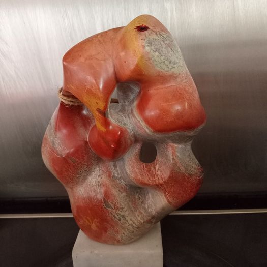 Absract Modernist Alabaster Sculpture on Marble Base. Signed.