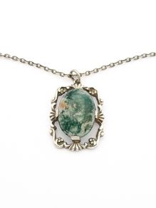 925 Vintage Sterling Silver & Moss Agate Necklace, Birmingham 1974