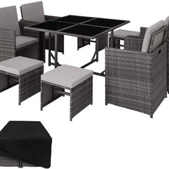 _Poly Rattan Cube Set Including Protective Cover and Stainless Steel Screws 4 Chairs 1 Table 4 Stools Various Colours