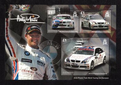 2008 Guernsey Andy Priaulx Triple World Touring Car Championship 2005-7 Commemorative Stamp Miniature Sheet Mint Never Hinged (MNH)