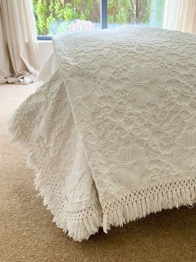 Soft white cotton double bedspread
