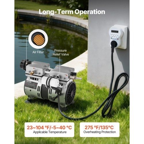 Pond Aerator, 5.2CFM 4/5HP Air Compressor, Lake Aerator for Ponds up to 3 Acres, Overheat Protection & Anti-Backflow Valve, 590W Powerful Motor