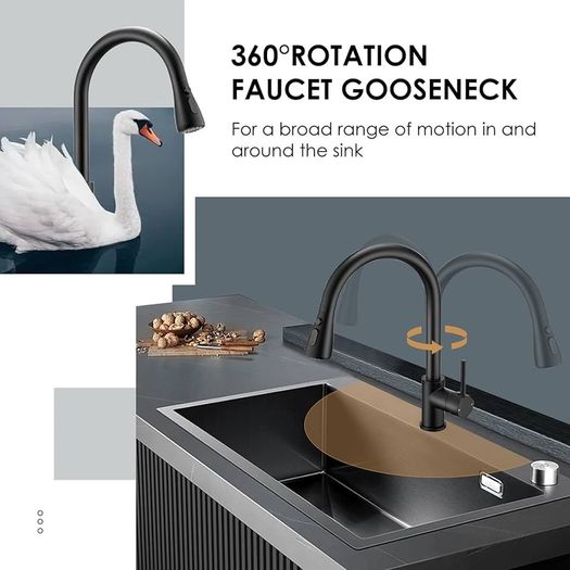 Black Kitchen Tap with Pull Out Spray, Kitchen Sink Mixer Tap with 3 Mode Spray Head, Single Handle Modern Mono Mixers Bar Taps Faucet with High Arc 360 Swivel Spout