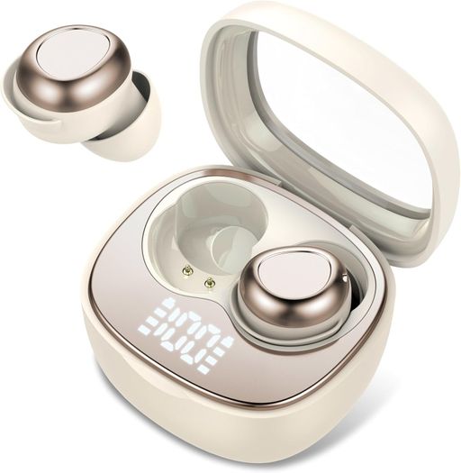 Doubc S29 Mini Bluetooth 5.4 Headphones, In-Ear, Wireless Sleep Headphones with 25 Hours of Battery Life, Soft Earbuds, Gentle Sound, Comfortable Fit Without Pressure, Beige