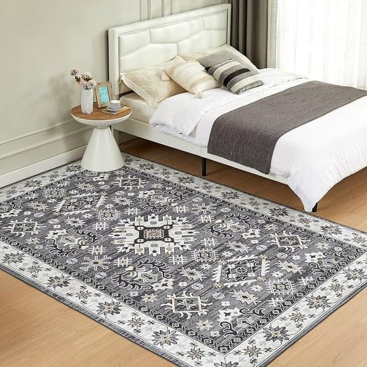 Washable Rugs Living Room Boho Rug for Bedroom Anti Slip Rugs Classic Large Rugs for Living Room Vintage Area Rugs Soft Short Pile Rug Washable Rugs Vintage 80x150CM Blue