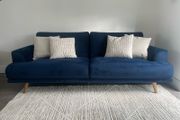 Navy velvet sofa and cuddle chair from Michael Murphy furniture