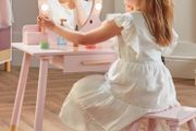 wooden vanity table pink