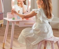 wooden vanity table pink
