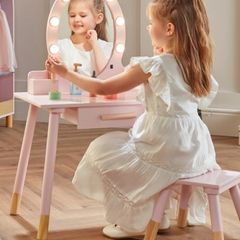 wooden vanity table pink