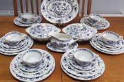44 pcs Vintage J &amp; G Meakin Ironstone Blue Nordic Onion Pattern Hand Engraving Made In England