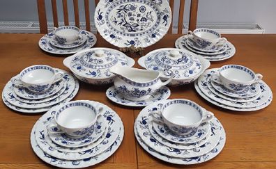 44 pcs Vintage J & G Meakin Ironstone Blue Nordic Onion Pattern Hand Engraving Made In England
