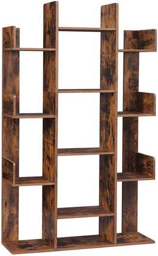 _Tree-Shaped Bookcase with 13 Compartments, vintage brown