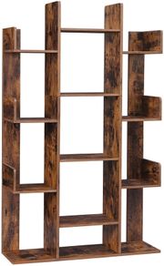 Tree-Shaped Bookcase with 13 Compartments, vintage brown