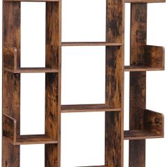 Tree-Shaped Bookcase with 13 Compartments, vintage brown