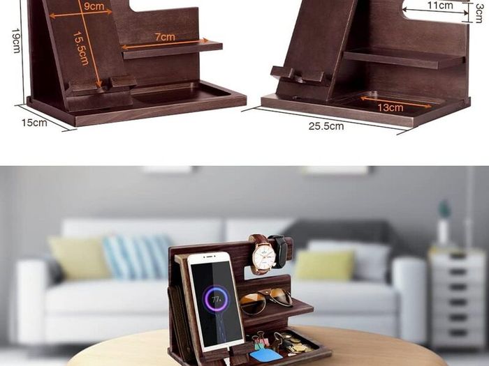 Gifts for Men Bedside Organiser Wood Phone Docking Station Dad Birthday Gifts for Him Nightstand Key Wallet Watch Stand Mens Gifts for Xmas Presents for Dad Husband Boyfriend Anniversary & Christmas