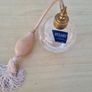 Stuart crystal perfume bottle with atomizer and pink fringe. Image 2