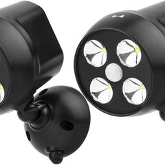 [2-Pack] Battery Powered Security Light, PIR Motion Sensor Spotlight, Weatherproof Outdoor Wall Light for Gardon Walkways, 600 Lumen, 8W (Black)