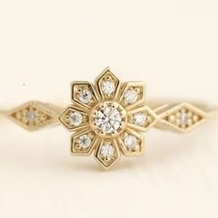 Vintage Style Petite Crystal Gold Tone Ring