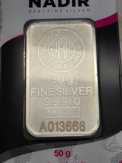 NMR Nadir Metal Rafineri 50 Grams .999 Fine Silver Bar Sealed