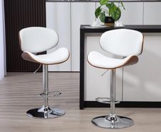 Set of 2 bar stools adjustable height synthetic coating 53 x 52 x 92-112 cm white