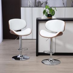 Set of 2 bar stools adjustable height synthetic coating 53 x 52 x 92-112 cm white