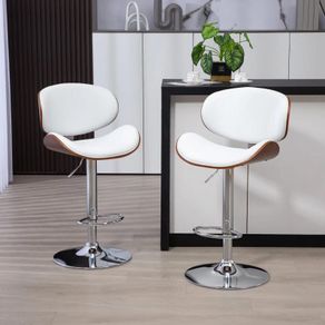 Set of 2 bar stools adjustable height synthetic coating 53 x 52 x 92-112 cm white