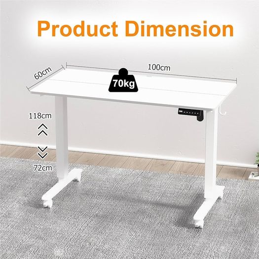 NEW SALE | Height Adjustable Electric Standing Desk - 100x60 cm Stand Up Table Desk Thick Splice Board, Smart Control Panel 3 Memory Heights, Anti-Collision System, Sit Stand Desk for Home Office
