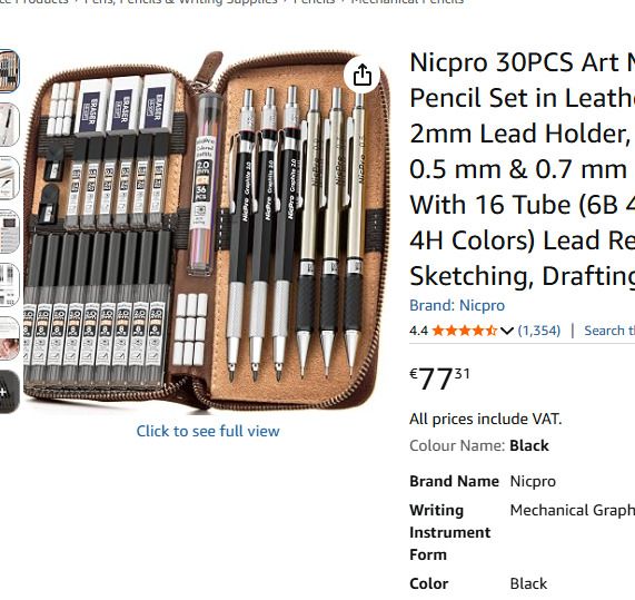 Nicpro 29PCS Art Mechanical Pencils Set in Leather Case, Metal Drafting Pencil 0.5, 0.7, 0.9 mm, 2mm Lead Pencil Holders for Sketching Drawing