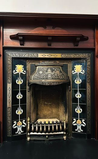 Mahogany Fireplace complete with Gas fire and stone.