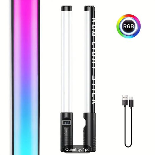 BTFOOR RGB LED Photography Light Wand - USB Rechargeable, Adjustable Brightness & Temperature, Colorful Video Stick for Studio & Party Lighting