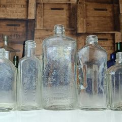 489 - Set of 7 Vintage Clear Glass Screw Cork Top Collectible Decorative Bottles