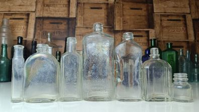 489 - Set of 7 Vintage Clear Glass Screw Cork Top Collectible Decorative Bottles