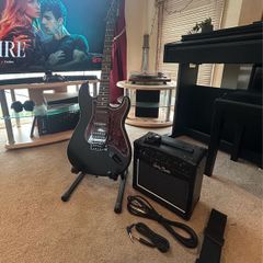Harley Benton ST-20HSS SBK Standard Series Electric Guitar with Amplifier and Accessories
