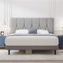 Small Double Bed Frame, Light Grey, Upholstered Wooden Slat Bed Frame with Headboard Image 8