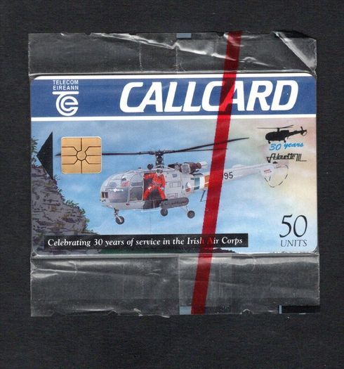 1994 Ireland 50 Unit 30th anniversary of the Aloutte 3 helicopter that was used by the Irish Air Corp Callcard (Gemplus GEM1) Call Card Mint in packaging