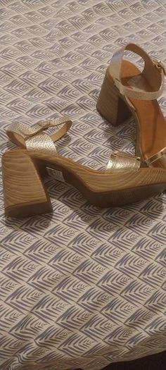 Gold block sandals