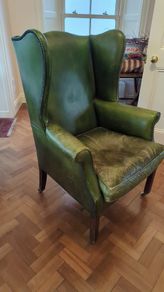 Georgian Green Leather Library Chair