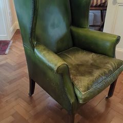 Georgian Green Leather Library Chair