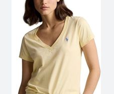 Polo Ralph Lauren Womens V Neck T Shirt Classic Short Sleeve Yellow