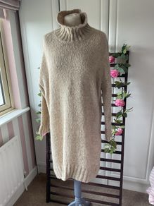 jumper long jumper freesize beige turtle neck curved front