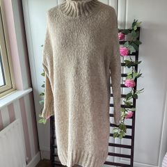 jumper long jumper freesize beige turtle neck curved front